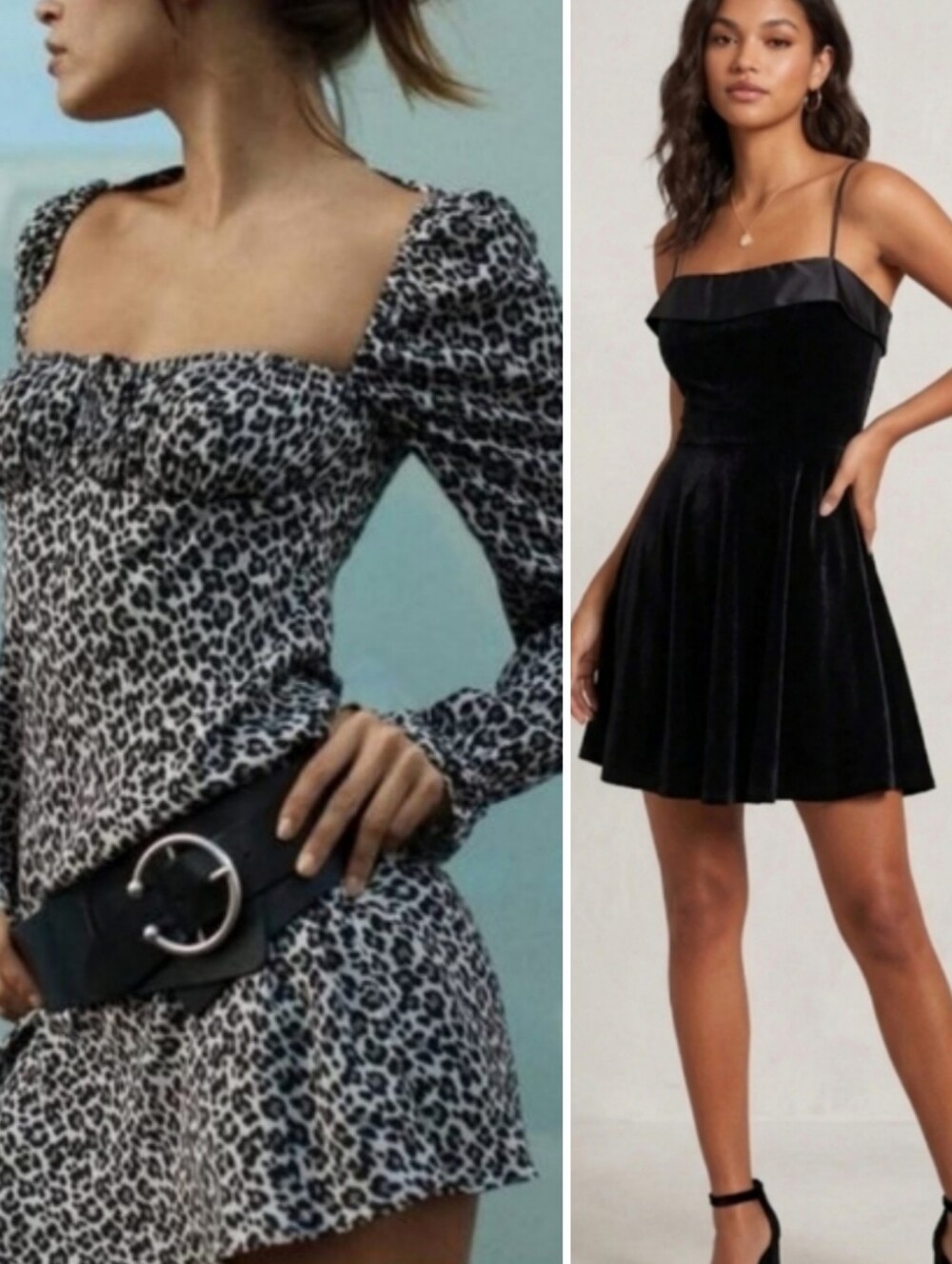 2 Black Mini Dresses! Zara & Trixxi Leopard Print & Velvet Med, fits 6
